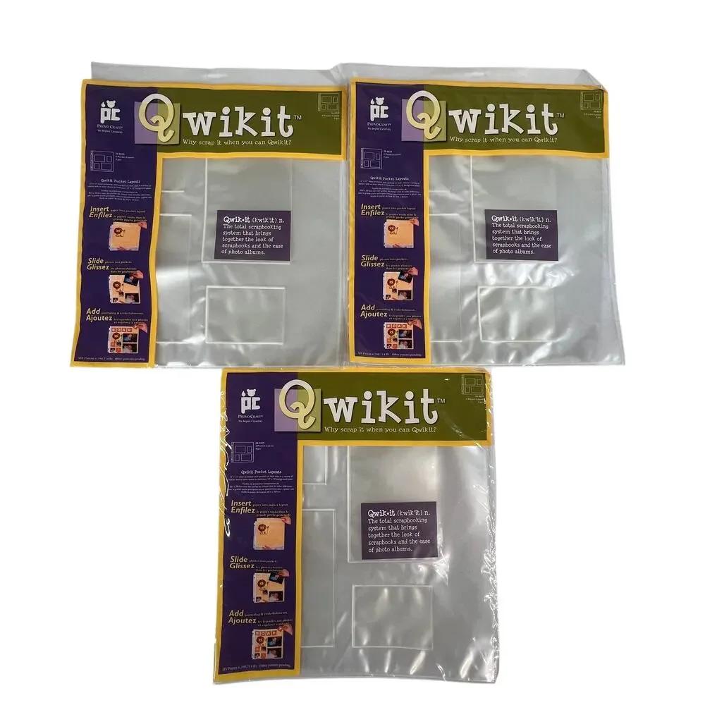 PROVO CRAFT Qwikit Scrapbook Page Protectors 12x12 4 Pocket Lot 3 Sealed Vintage